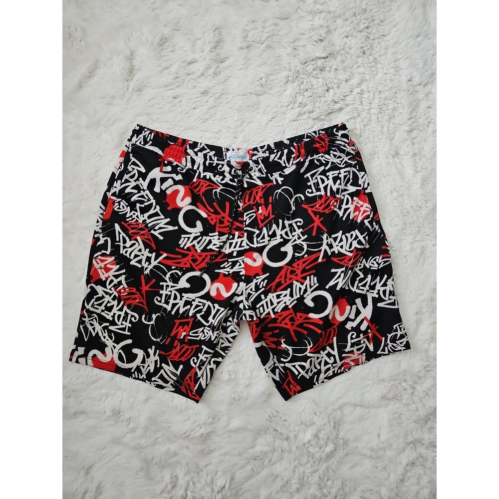 Fresh Prints of Bel-Air Graffiti Shorts Men's 3XL Black Red Stretch